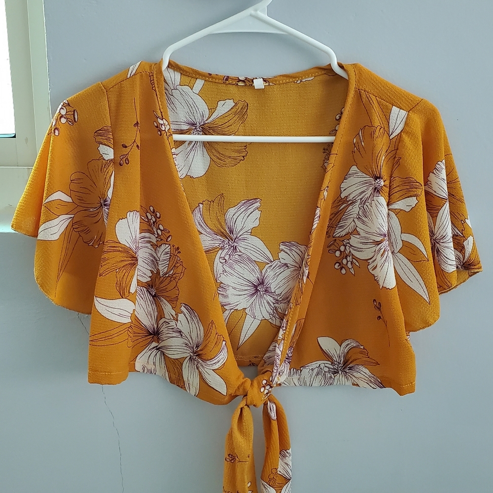 Mustard Yellow Floral Crop Top
